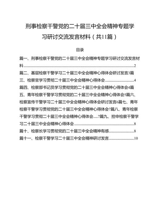 刑事检察干警党的二十三中全会精神专题学习研讨交流发言材料11篇（精选）.docx