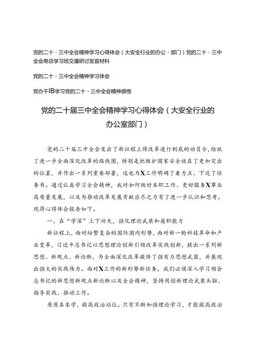 2024年9月党办干部党的二十三中全会精神学习心得体会发言材料.docx