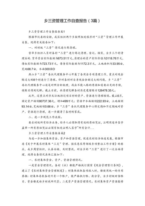 乡三资管理工作自查报告（3篇）.docx