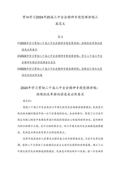 贯彻学习2024年20三中全会精神专题党课讲稿三篇范文.docx