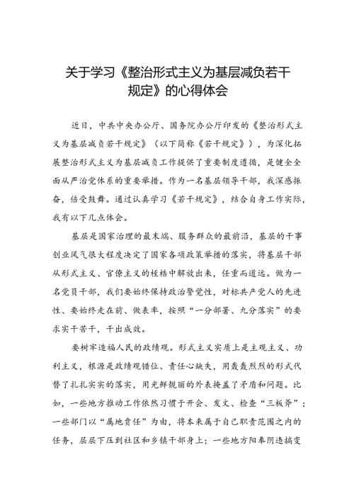 2024年机关干部关于学习整治形式主义为基层减负若干规定的心得体会四篇.docx