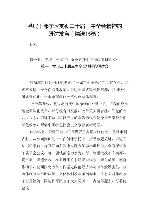 基层干部学习贯彻二十三中全会精神的研讨发言(精选15篇).docx