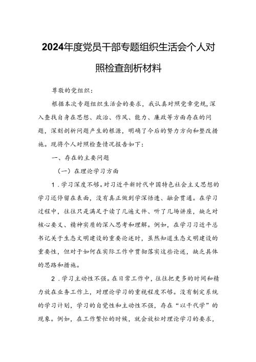 2024党员干部专题组织生活会个人对照检查剖析材料.docx