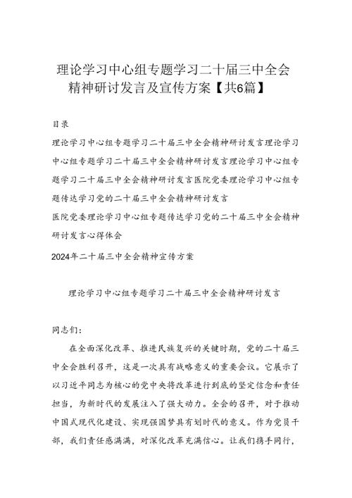 理论学习中心组专题学习二十三中全会精神研讨发言及宣传方案【共6篇】.docx