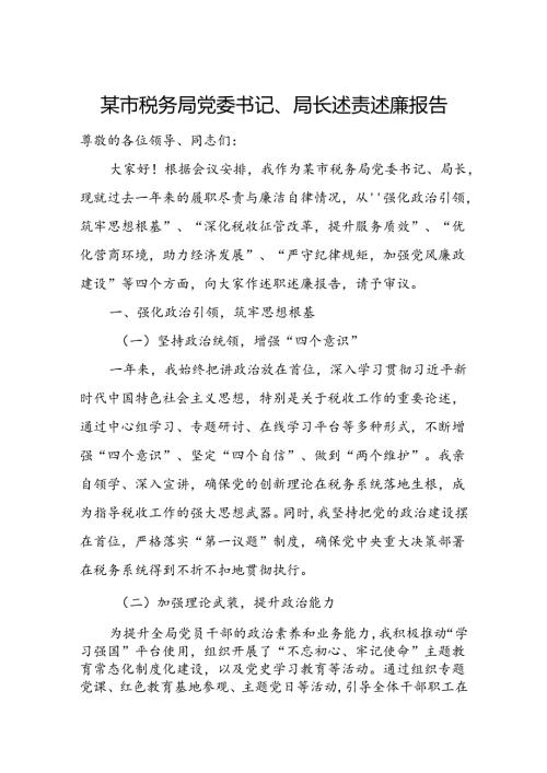 某市税务局党委书记、局长述责述廉报告.docx