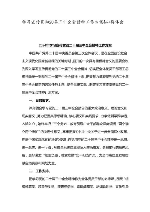 学习宣传贯彻20三中全会精神工作方案&心得体会.docx