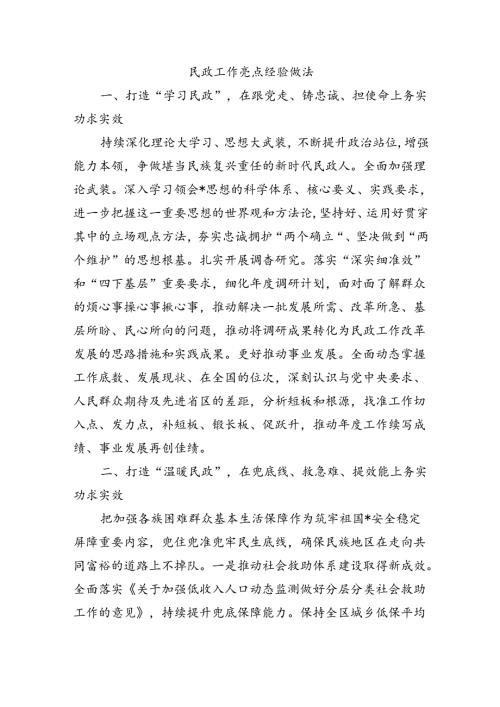 民政工作亮点经验做法.docx