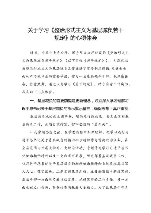 关于《整治形式主义为基层减负若干规定》的学习体会.docx