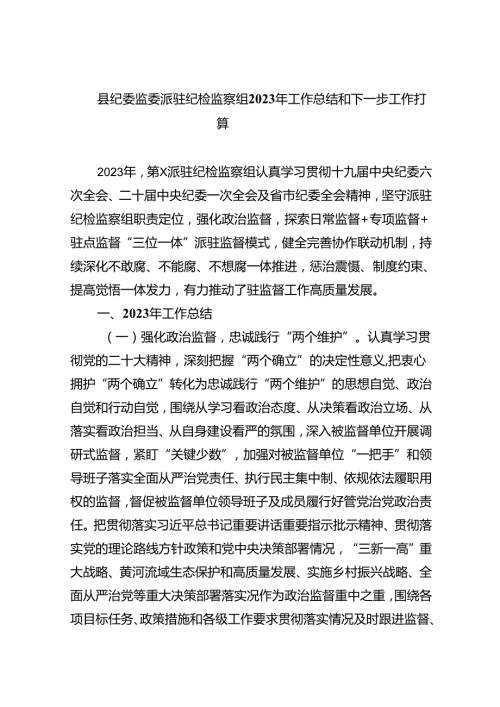 (六篇)县纪委监委派驻纪检监察组2024年工作总结和下一步工作打算（精选）.docx
