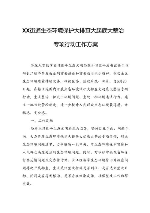 XX街道生态环境保护大排查大起底大整治专项行动工作方案.docx