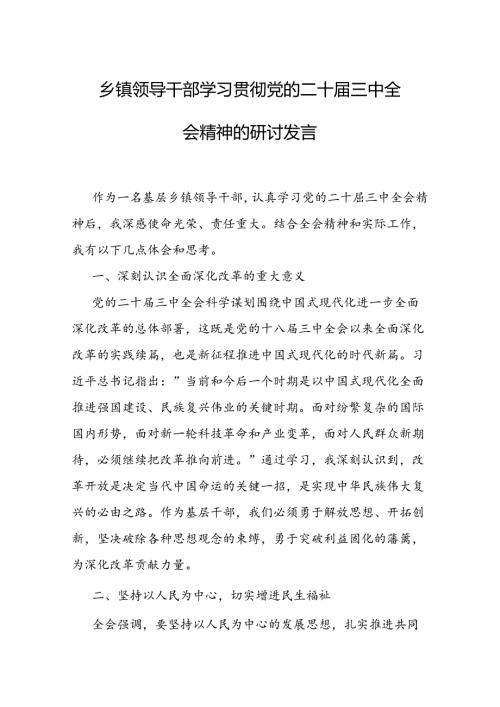 乡镇领导学习贯彻二十三中全会精神的研讨发言（5篇）.docx