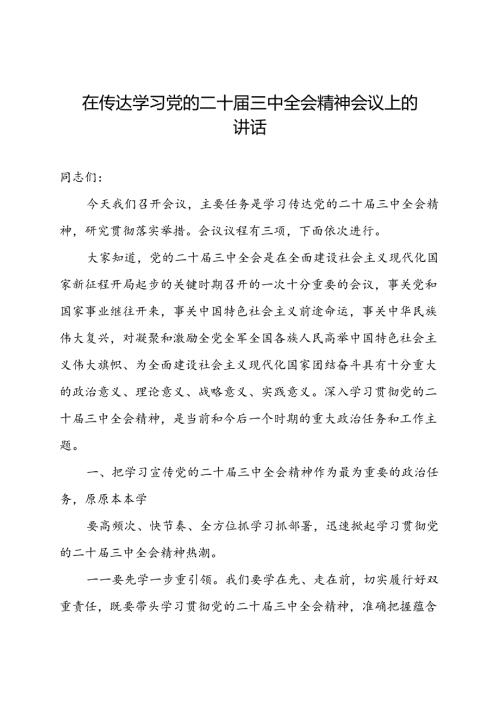 在传达学习党的二十三中全会精神会议上的讲话 3篇.docx