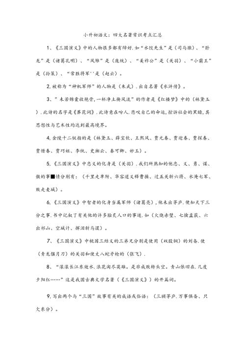 四大名著知识点(小升初必考).docx