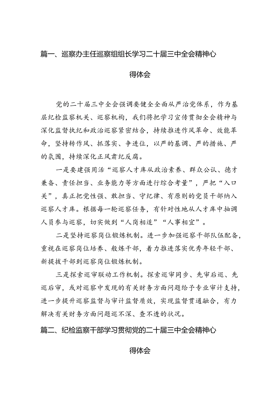 （15篇）巡察办主任巡察组组长学习二十三中全会精神心得体会集合.docx_第2页