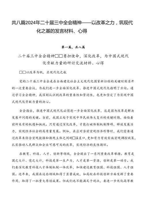 共八篇2024年二十三中全会精神——以改革之力筑现代化之基的发言材料、心得.docx