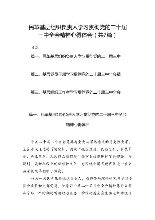 民革基层组织负责人学习贯彻党的二十三中全会精神心得体会7篇（精选版）.docx