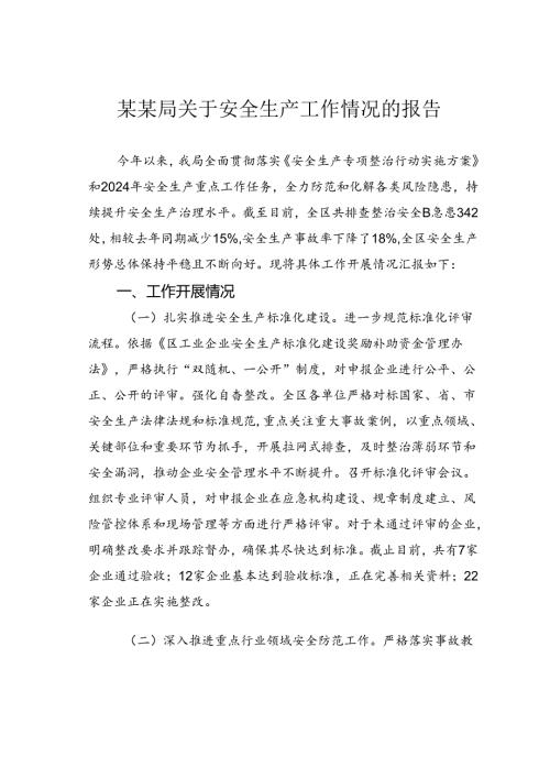 某某局关于安全生产工作情况的报告.docx