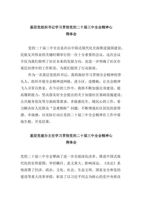 基层党组织书记学习贯彻党的二十三中全会精神心得体会范文8篇（最新版）.docx