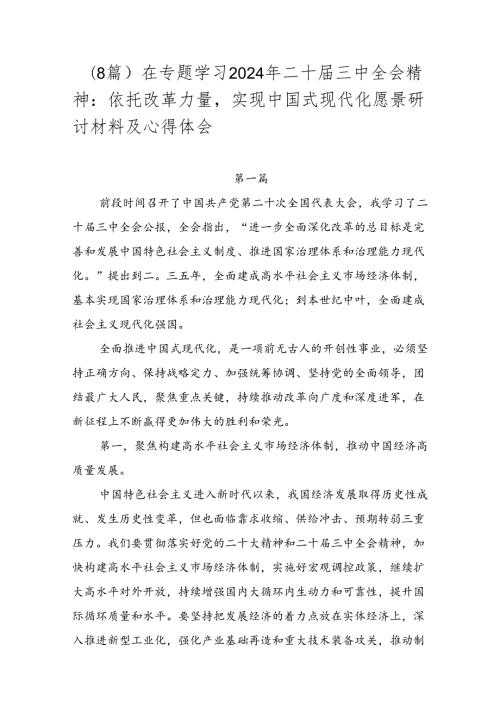 （8篇）在专题学习2024年二十三中全会精神：依托改革力量实现中国式现代化愿景研讨材料及心得体会.docx