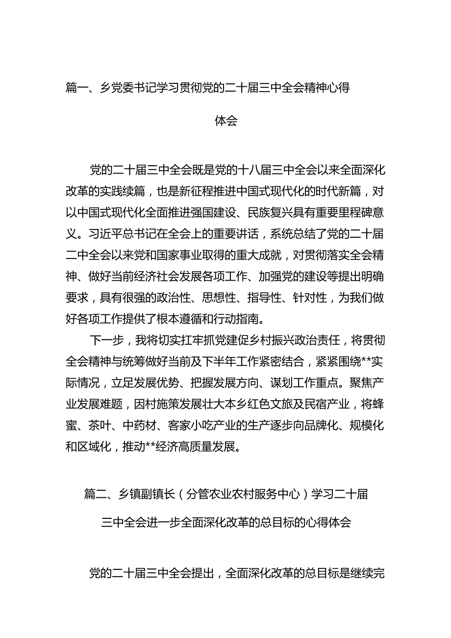 乡党委书记学习贯彻党的二十三中全会精神心得体会范文12篇（最新版）.docx_第2页