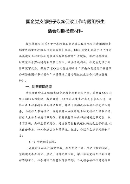 国企党支部班子以案促改工作专题组织生活会对照检查材料(1).docx