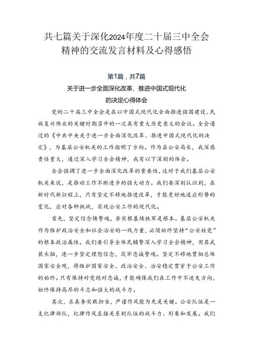 共七篇关于深化2024二十三中全会精神的交流发言材料及心得感悟.docx