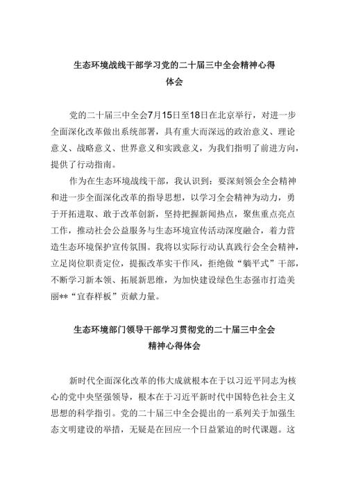 （11篇）生态环境战线干部学习党的二十三中全会精神心得体会范文.docx