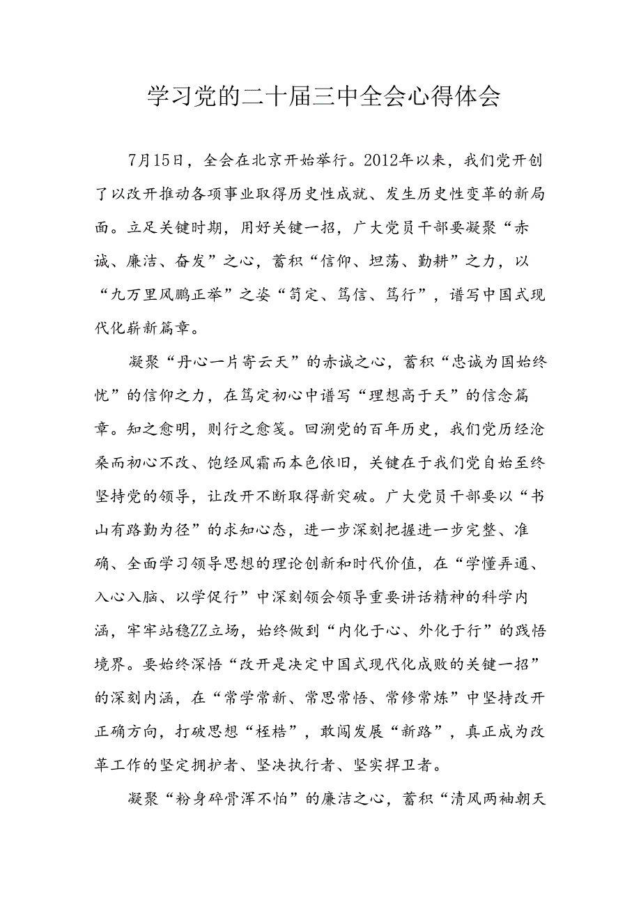 学习2024年学习党的二十三中全会个人心得感悟 （4份）58.docx_第1页