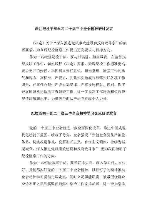 派驻纪检干部学习二十三中全会精神研讨发言8篇（精选）.docx