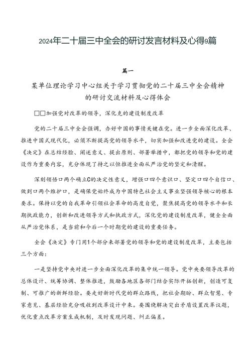 2024年二十三中全会的研讨发言材料及心得9篇.docx