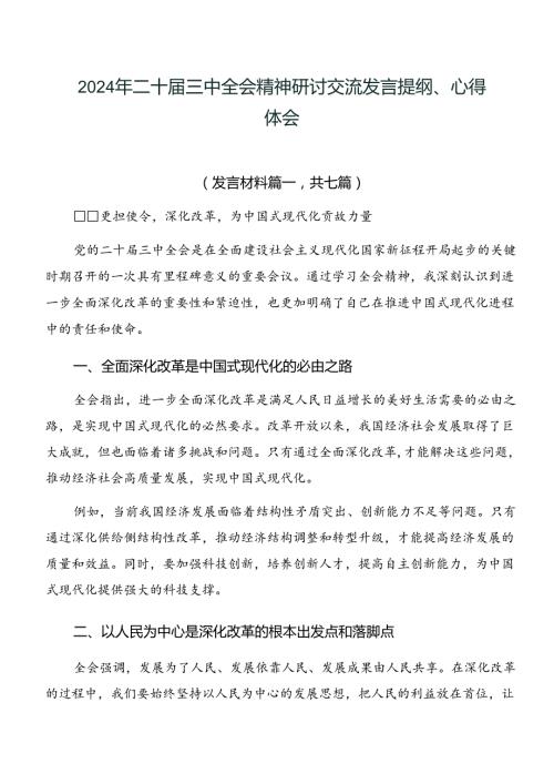 2024年二十三中全会精神研讨交流发言提纲、心得体会.docx
