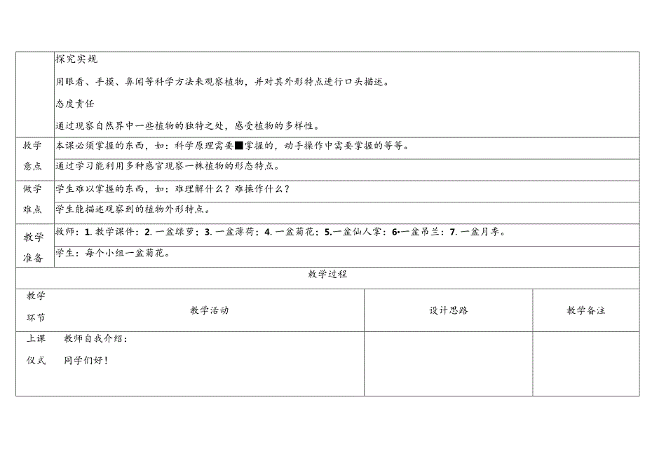 2024新教科版一年级科学上册第一单元观察植物教学设计.docx_第2页