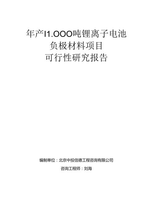 年产11000吨锂离子电池负极材料项目可行性研究报告模板.docx