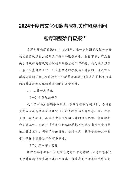 2024市文化和旅游局机关作风突出问题专项整治自查报告.docx