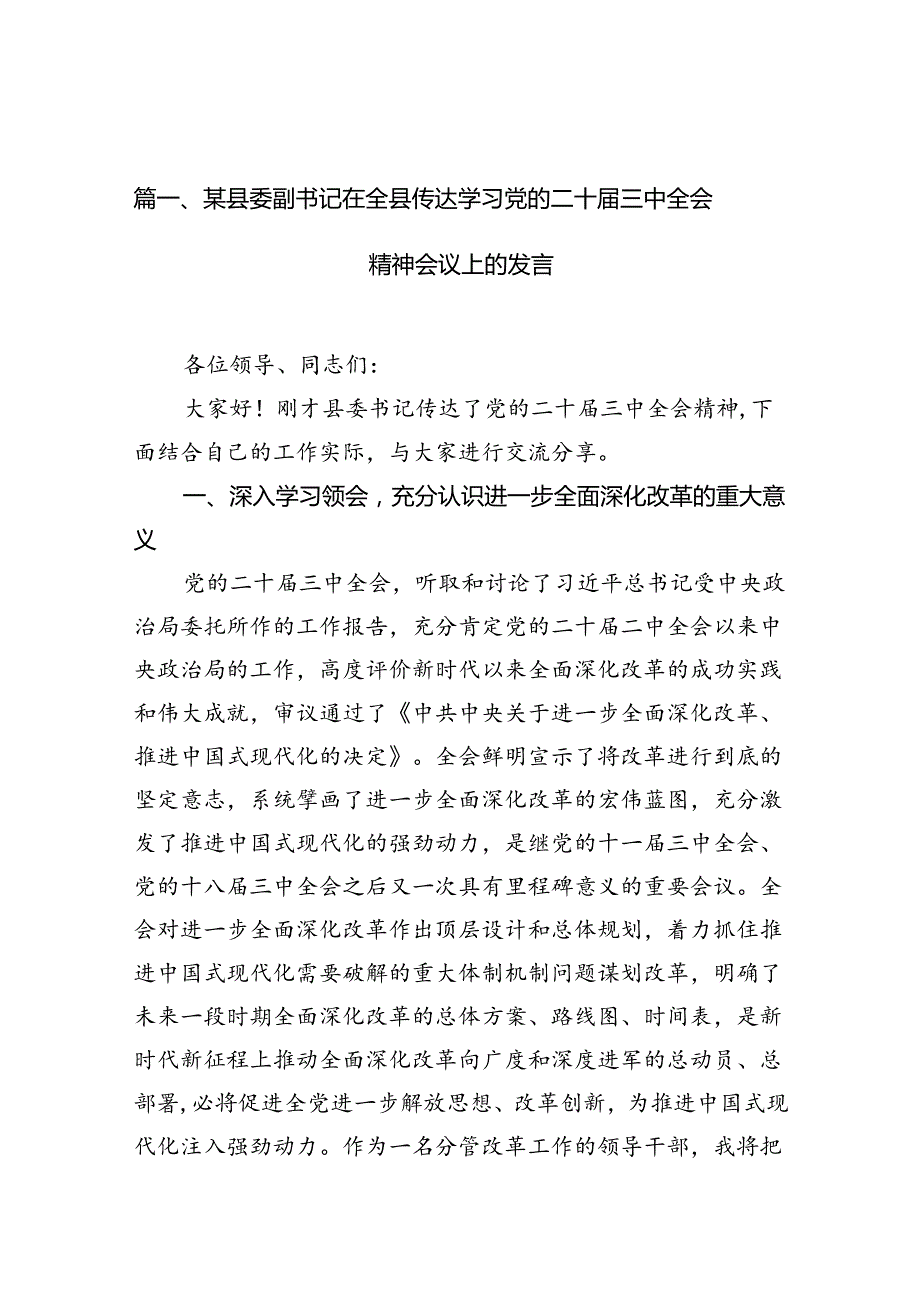 某县委副书记在全县传达学习党的二十三中全会精神会议上的发言10篇（精选版）.docx_第2页