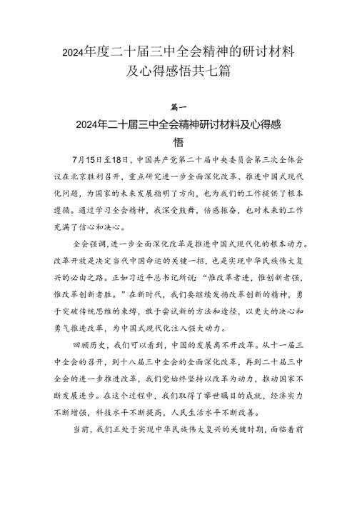 2024二十三中全会精神的研讨材料及心得感悟共七篇.docx