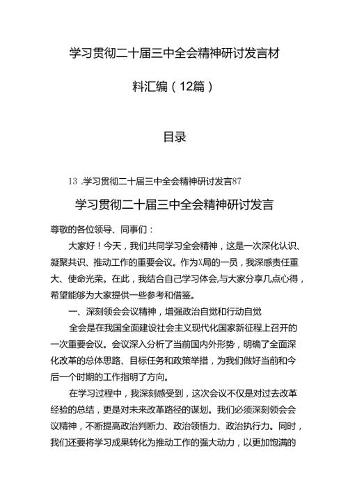 学习贯彻党的二十三中全会精神研讨发言材料汇编（12篇）.docx