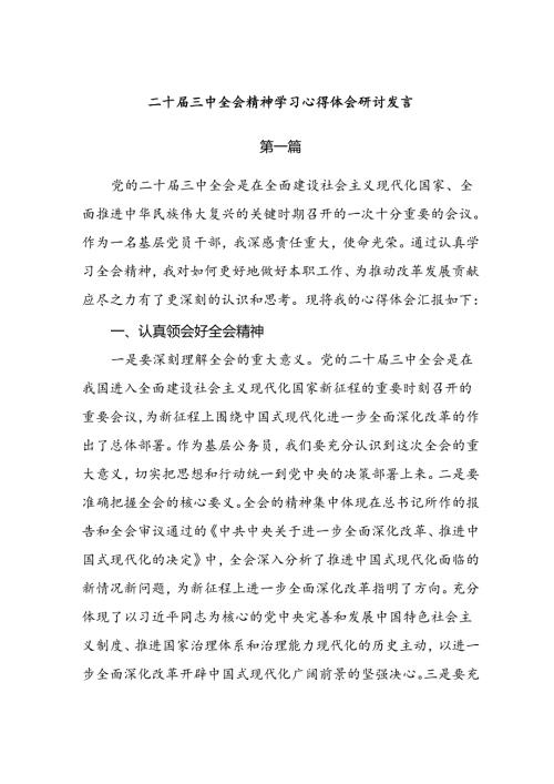 二十三中全会精神学习心得体会研讨发言8篇.docx