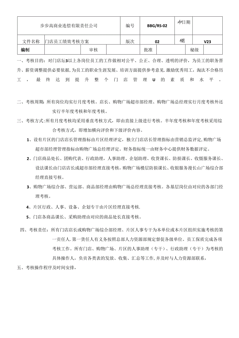 039.步x高商业连锁有限责任公司门店员工绩效考核方案（DOC 65页）.docx_第1页