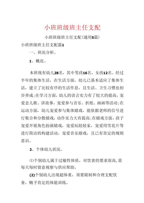 小班班级班主任计划.docx