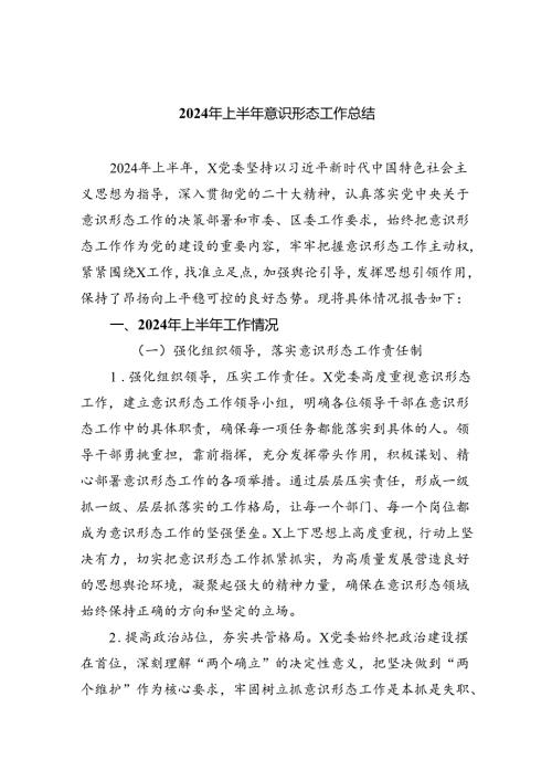 2024年上半年意识形态工作总结(5篇集合).docx