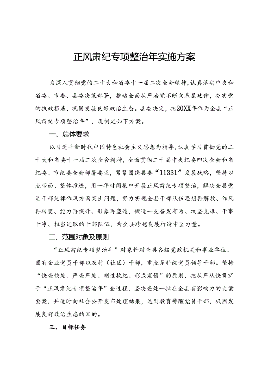 正风肃纪专项整治年实施方案.docx_第1页