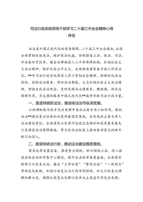 司法行政系统领导干部学习二十三中全会精神心得体会（共8篇）.docx