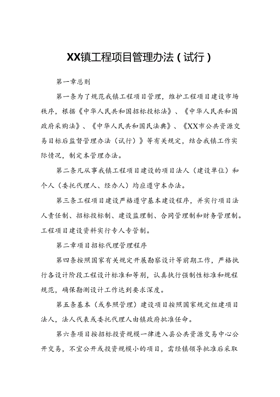 XX镇工程项目管理办法.docx_第1页