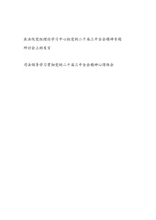 在法院党组理论学习中心组党的二十三中全会精神专题研讨会上的发言和司法干部学习贯彻党的二十三中全会精神心得体会.docx