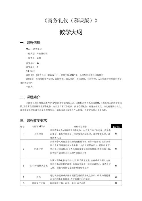 《商务礼仪》教学大纲.docx