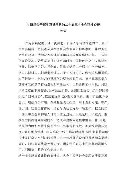 乡镇纪委干部学习贯彻党的二十三中全会精神心得体会8篇（精选）.docx