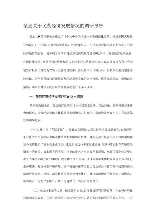 某县关于民营经济发展情况的调研报告.docx