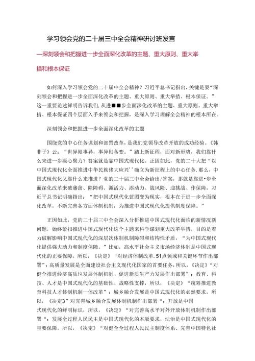 学习领会党的二十三中全会精神研讨班发言.docx