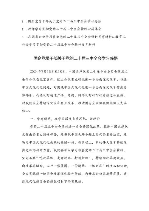 四篇：2024年学习贯彻党的二十三中全会精神发言及心得感悟材料范文.docx
